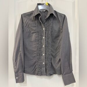 Hotline Women’s Charcoal Gray 100% Cotton Button Down Blouse Shirt Size S